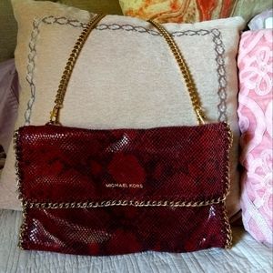 Rare Michael Kors Cherry Red Chelsea Python Effect Leather Chain Shoulder Bag